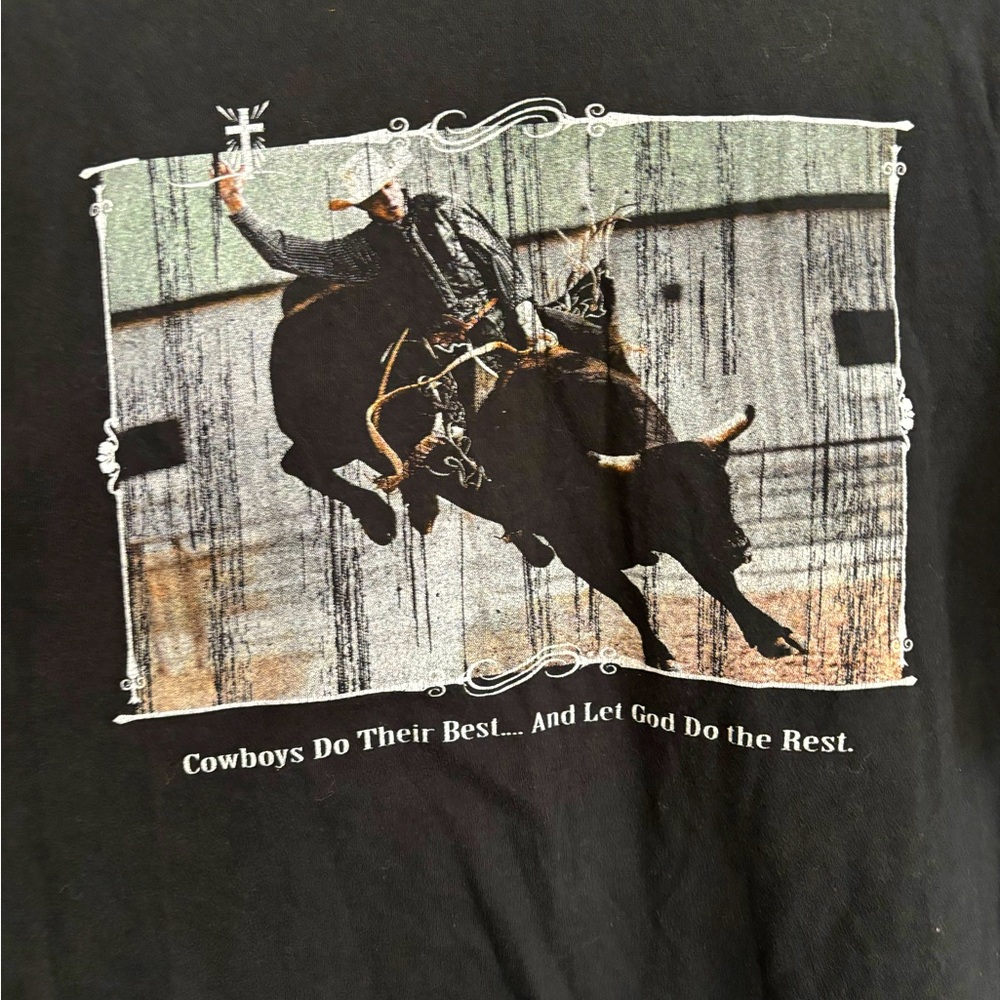 Black T-shirt with front left chest logo and full collar back logo